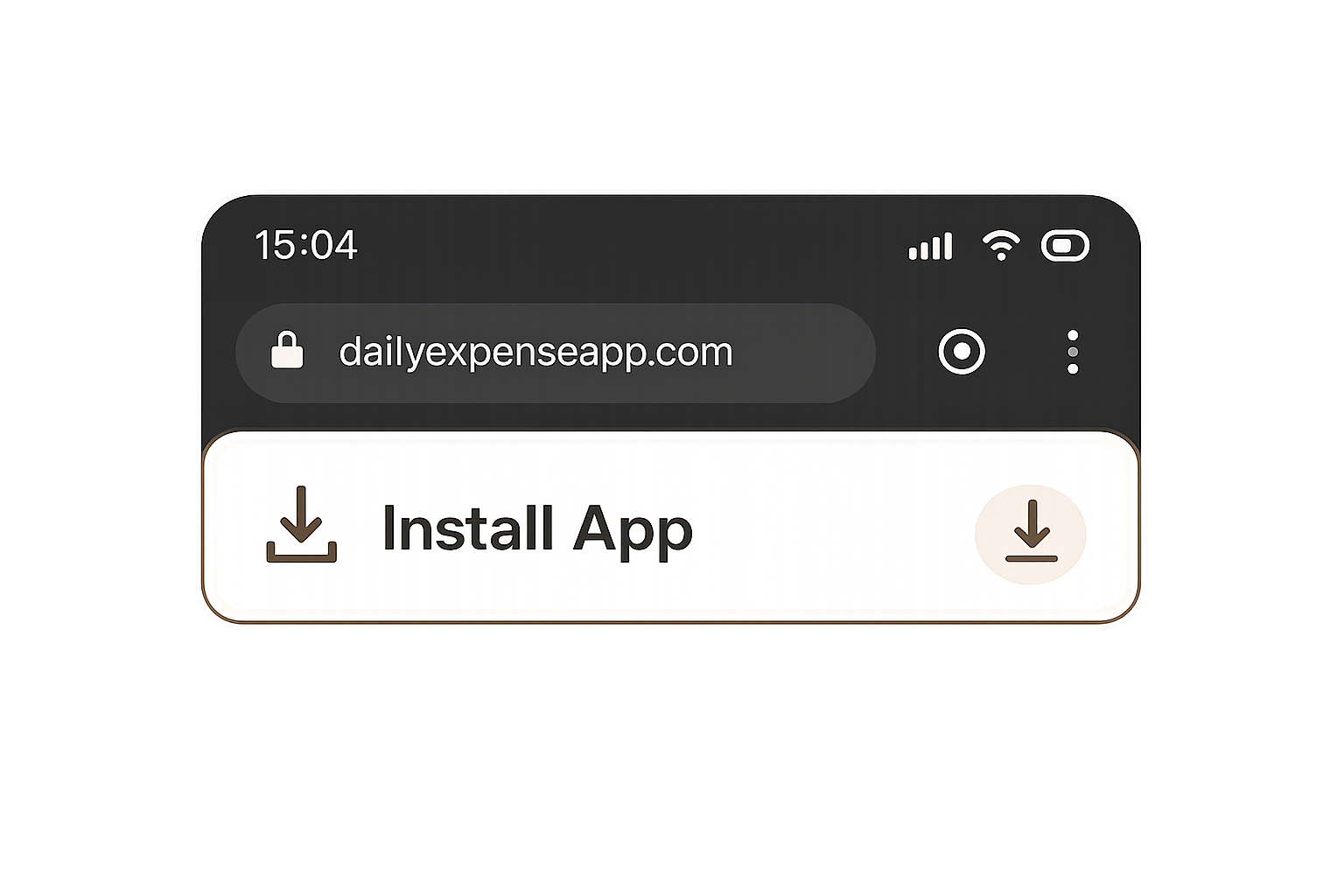 Android Chrome showing the install app button for Daily Expense Tracer.