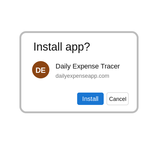 macOS install prompt for Daily Expense Tracer in Chrome or Edge.